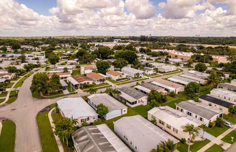 Aerial photo of mobile homes in a neighborhood